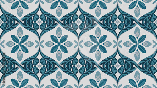 Floral Tile Pattern: An intricate tile design with a repeating pattern, showcasing floral motifs in serene shades of blue and teal, perfect for adding a touch of elegance and sophistication.
