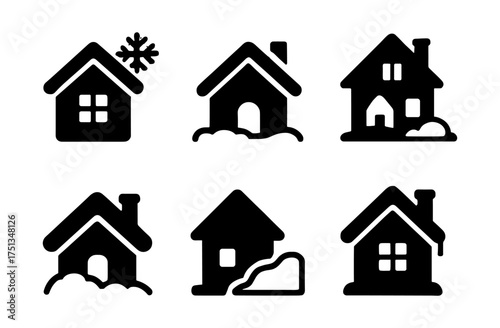 Cozy winter house icons collection for seasonal design and decoration projects