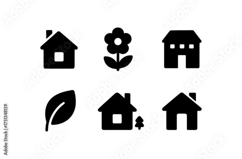 Minimalist spring cabin icons set with nature elements for design and decoration