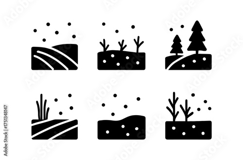 Minimalist winter field icons collection for seasonal graphic design and decor