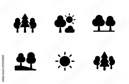 Minimalist summer forest icons for nature themed designs