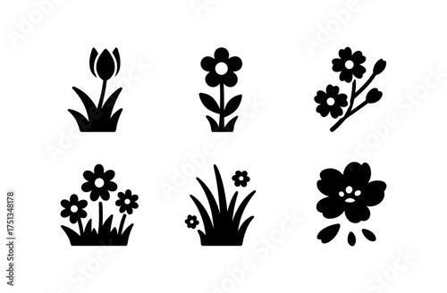 Simple spring icon set featuring floral elements for design projects and seasonal themes