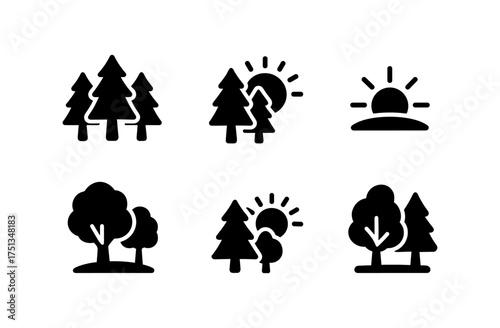 Minimalist summer forest icon set for nature-themed designs and compositions
