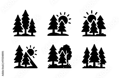 Minimalist summer forest icon set for nature-themed designs and projects