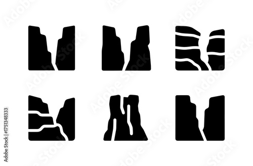 Canyon icon set featuring simple silhouettes for graphic design and nature themes