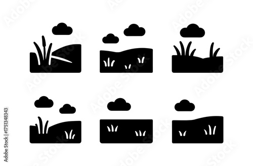Prairie grassland icon set for nature design projects and simple compositions