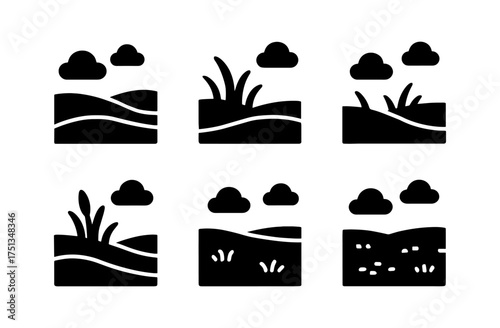 Prairie grassland icons collection for nature design projects and simple compositions
