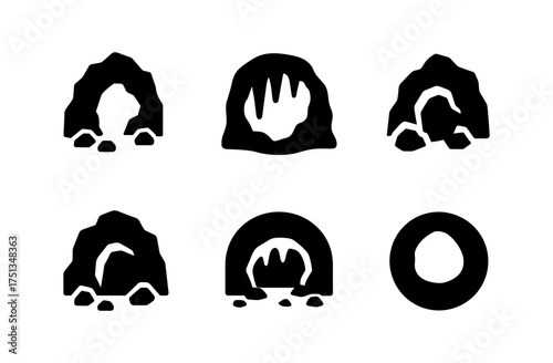 Minimalist cave icon set for graphic design and app interfaces