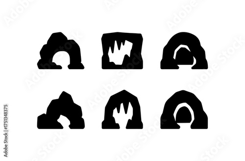 Minimalist cave icon set for graphic design and apps