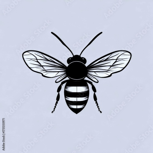Detailed illustration of a bee on a background showcasing its intricate features and wing structure