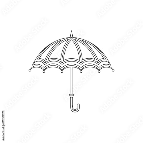 Outlined umbrella icon design with decorative details on transparent background