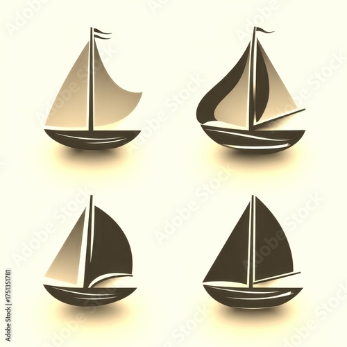 Beautiful collection of sailboat designs with and sleek lines showcased in a minimalist style