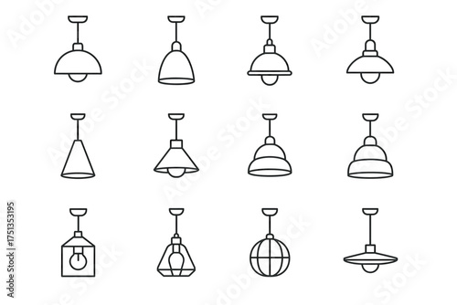 Collection of minimalist pendant lamp designs in various geometric shapes