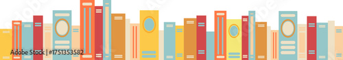 horizontal long bookshelf with simple books in vector . Template for background, wallpaper, banner, backdrop, decoration