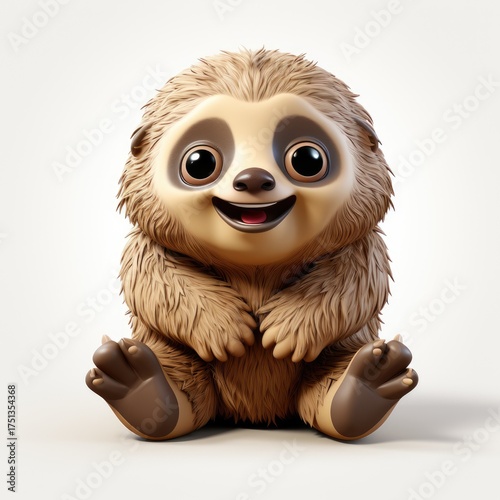 A 3D cartoon sloth illustration for children. A cute print featuring a fabulous sloth for clothing, stationery, books, and other merchandise. A 3D sloth toy character, banner, and background.