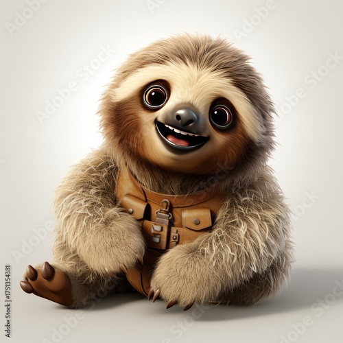 A 3D cartoon sloth illustration for children. A cute print featuring a fabulous sloth for clothing, stationery, books, and other merchandise. A 3D sloth toy character, banner, and background.