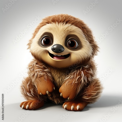 A 3D cartoon sloth illustration for children. A cute print featuring a fabulous sloth for clothing, stationery, books, and other merchandise. A 3D sloth toy character, banner, and background.