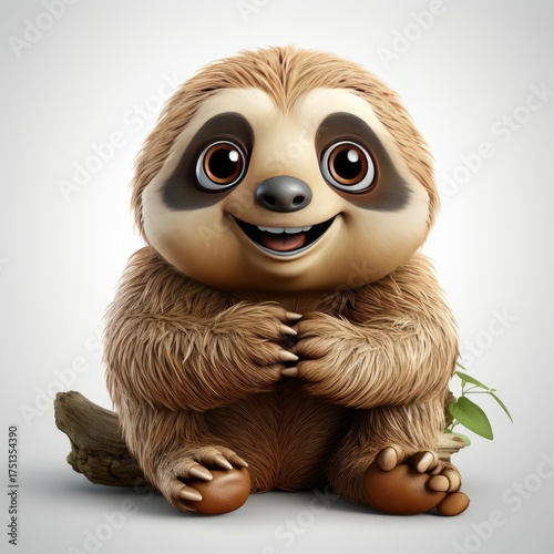 A 3D cartoon sloth illustration for children. A cute print featuring a fabulous sloth for clothing, stationery, books, and other merchandise. A 3D sloth toy character, banner, and background.