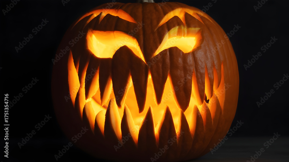 Fototapeta premium Carved Halloween Pumpkin with Glowing Face