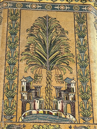Decorations of the dome of the Treasury at Umayyad Mosque, Damascus, Syria