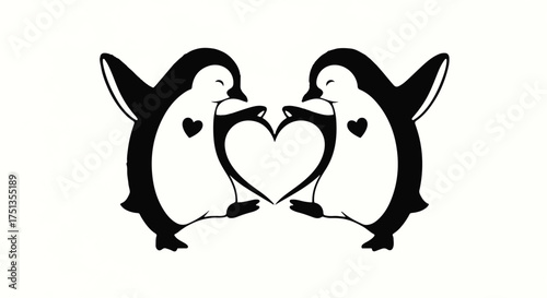 Two adorable penguins forming a heart shape with their bodies, symbolizing love and connection.