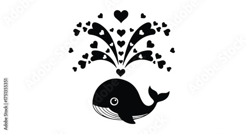 Whale spouting a fountain of hearts in a whimsical illustration.