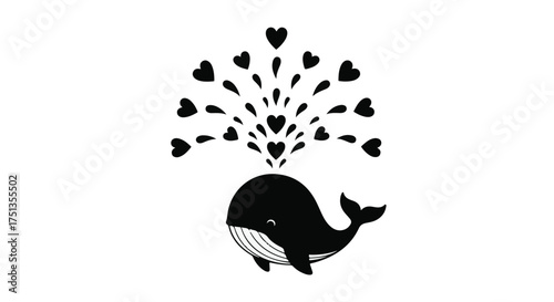 Charming whale spouting hearts, symbolizing love and affection in a whimsical illustration.