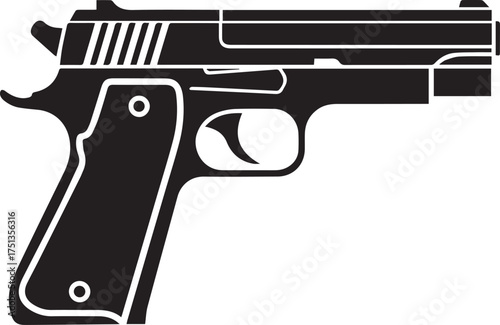 Semiautomatic Handgun Silhouette, Serious and Threatening vector illustration

