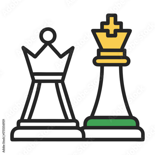 Iconic chess king and queen pieces representing strategy and royalty.