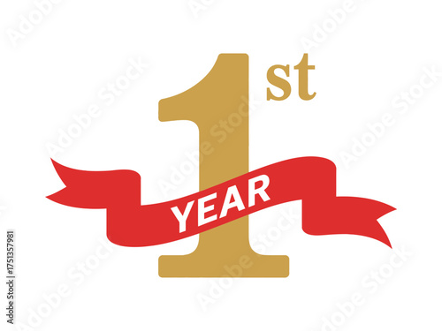 First year anniversary logo isolated on white background for celebration and milestone