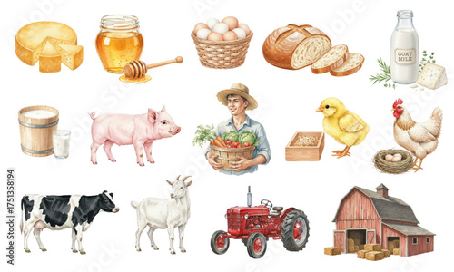 Watercolor Collection of Farm Life and Fresh Natural Products