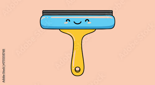 Cute Cartoon Squeegee Cleaning Tool with a Happy Face Illustration for Home or Commercial Use