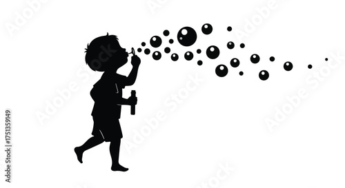 Joyful child blowing bubbles in silhouette against a bright background