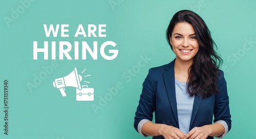 a smiling woman with a text 