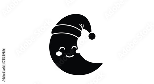 Cute crescent moon wearing a sleepy cap, dreaming of the night sky