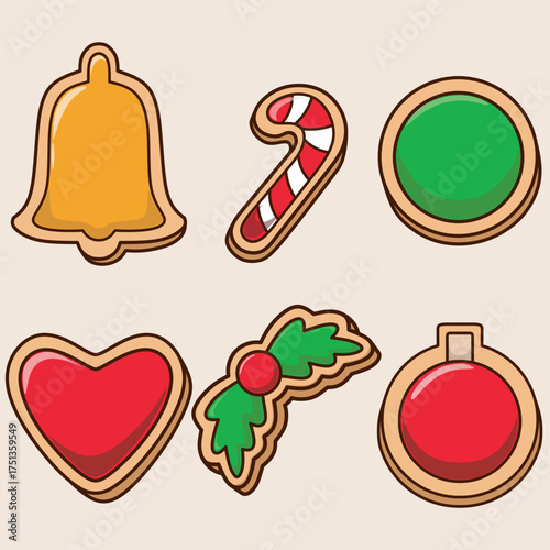 Cute cookies set. Vector winter cookie isolated on soft background.