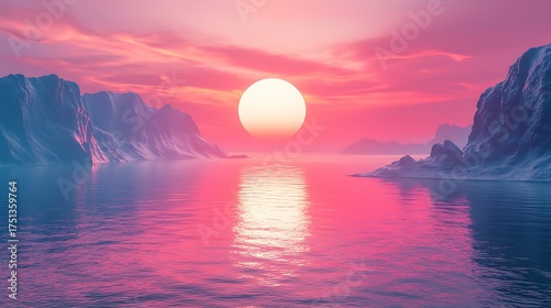 Majestic frozen fjord under surreal pastel sunset sky picture