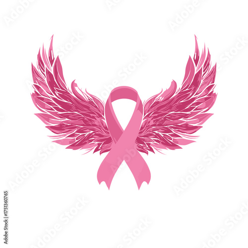 Pink Ribbon Angel Wings Vector - Breast Cancer Hope, Faith, and Warrior Symbol