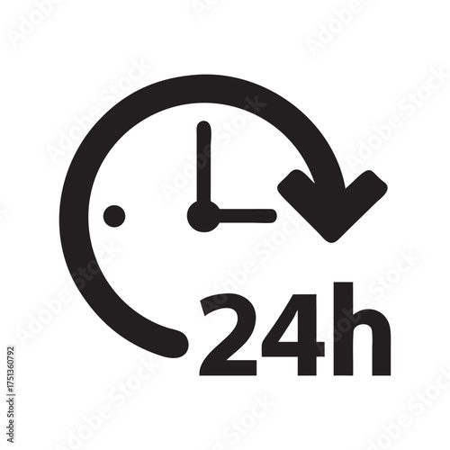 Modern 24 hour service clock icon black simple minimalist design for business and logistics vector