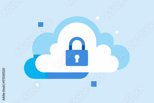 Cloud security concept with padlock and cloud shape