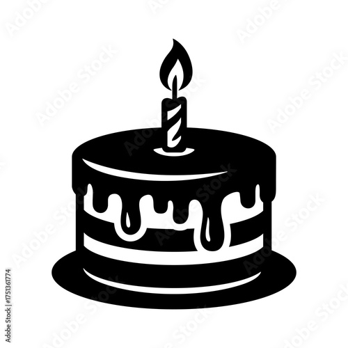 Birthday Cake Vector | Simple Cake Silhouette with Candle | Celebration Dessert Icon | Party Baking Design Illustration