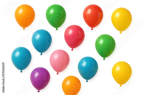 Many colorful balloons floating on transparent background, symbolizing celebration, party, birthday and festive events