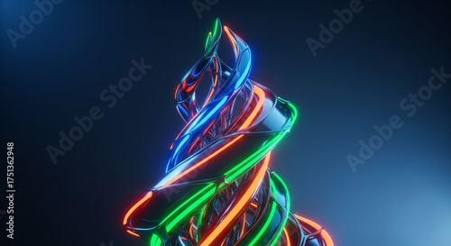 a digital art piece that depicts a swirling abstract form with vibrant neon lights. It is often described as a 