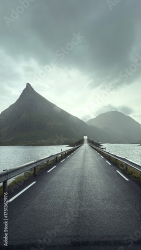 road to infinity surrounded by sea with jagged peaks