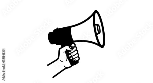 Hand holding a megaphone, announcing important news with emphasis