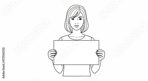 Young woman holding blank sign with concerned expression, ready for message