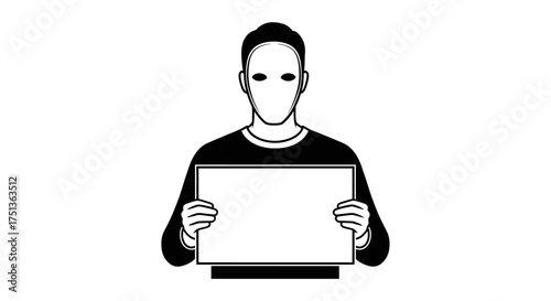 Anonymous person holding blank sign, representing unknown identity or secret message.