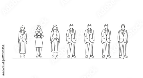 Diverse group of people in professional attire standing in a line.