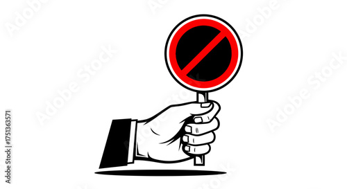 Hand holding a red prohibition sign against a white background, signifying restriction or a ban.