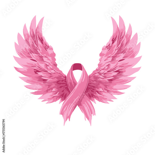 Pink Ribbon Angel Wings Vector - Breast Cancer Awareness, Hope, Faith, and Warrior Symbol
